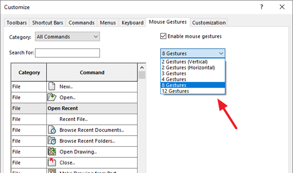 Mouse Gestures Drop-down